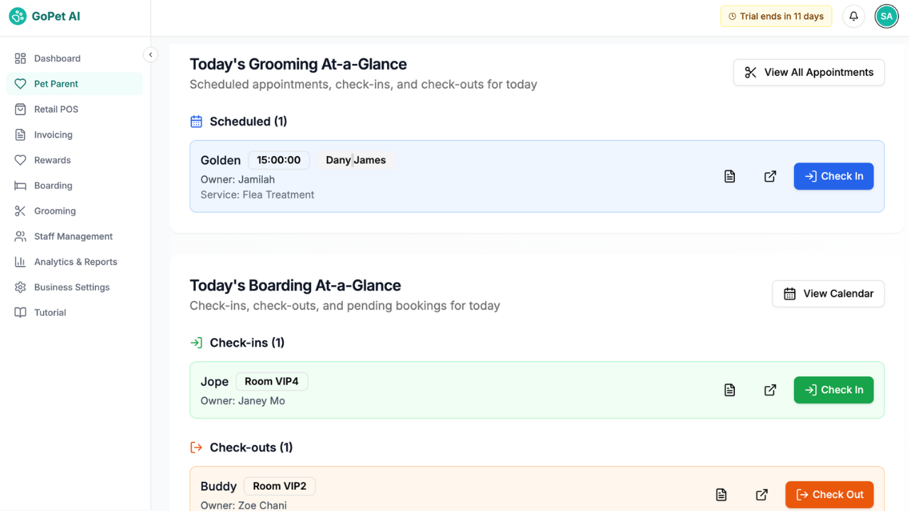 GoPet AI Front Desk Dashboard